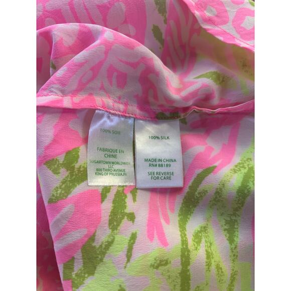 Lilly Pulitzer Elsa Silk Shirt Top Home Slice Pink Pineapple Small - Picture 6 of 6